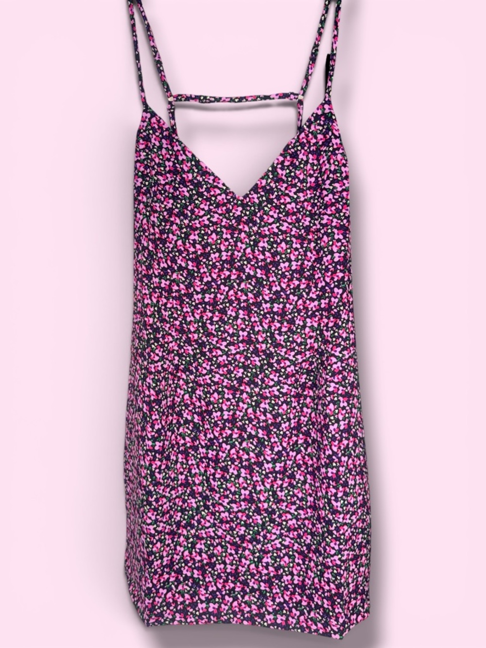 Sky to Moon Floral Dress Large Black Pink Mini Dress